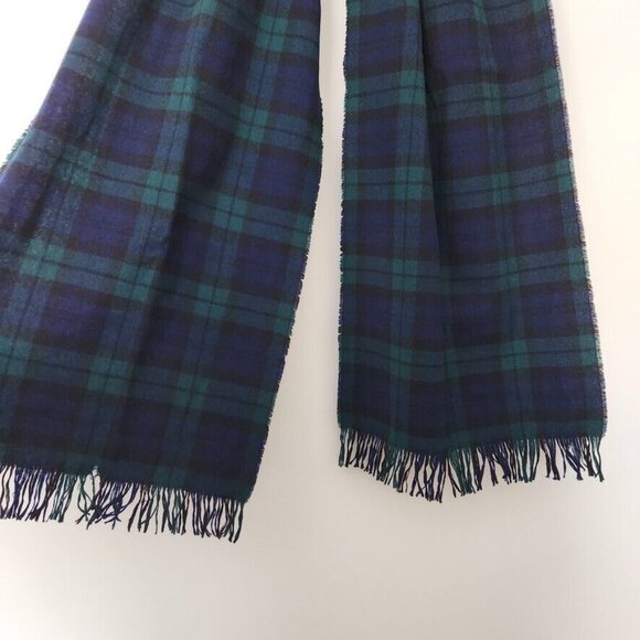 Vtg 90s Plaid Scarf Fringe Green Blue Men's Cozy Winter Preppy Check 12 x 60 - Picture 5 of 10